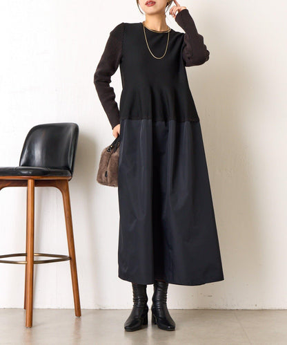 荷葉邊拼接連衣裙