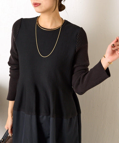 荷葉邊拼接連衣裙