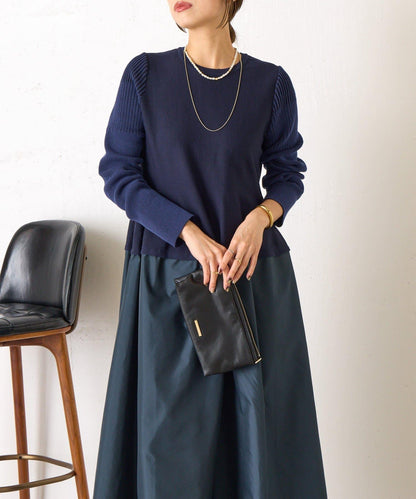 荷葉邊拼接連衣裙