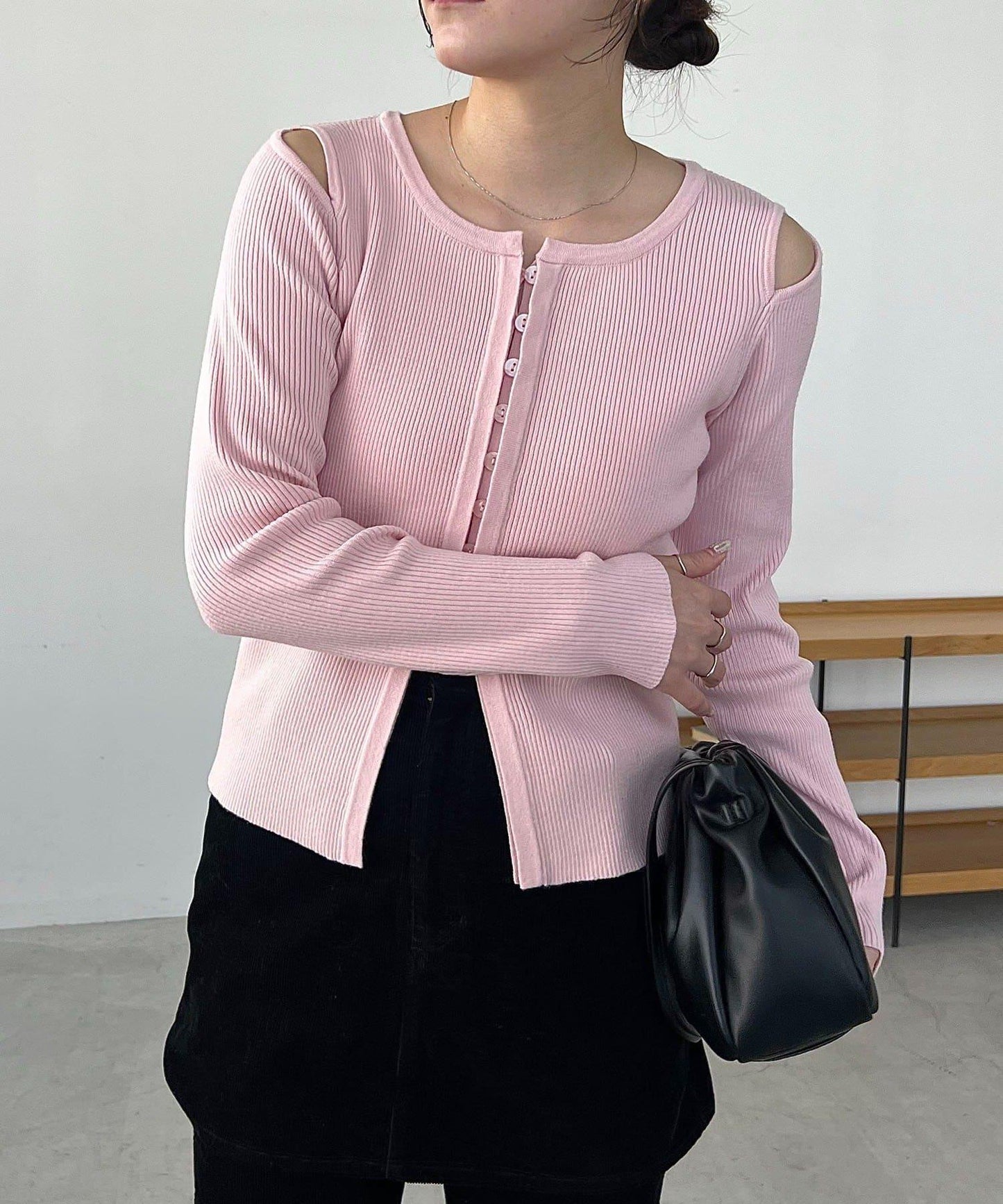 肩部開口紐扣開衫