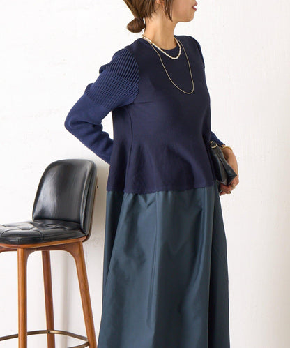 荷葉邊拼接連衣裙