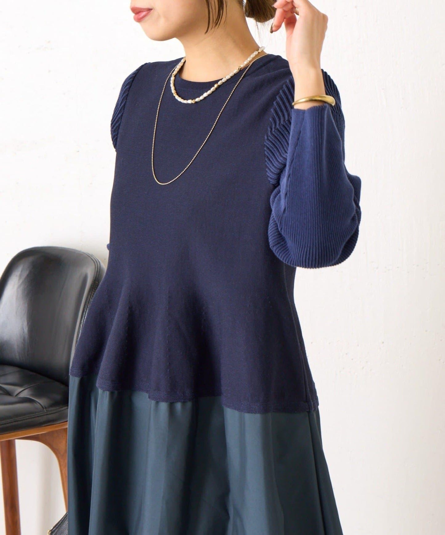 荷葉邊拼接連衣裙