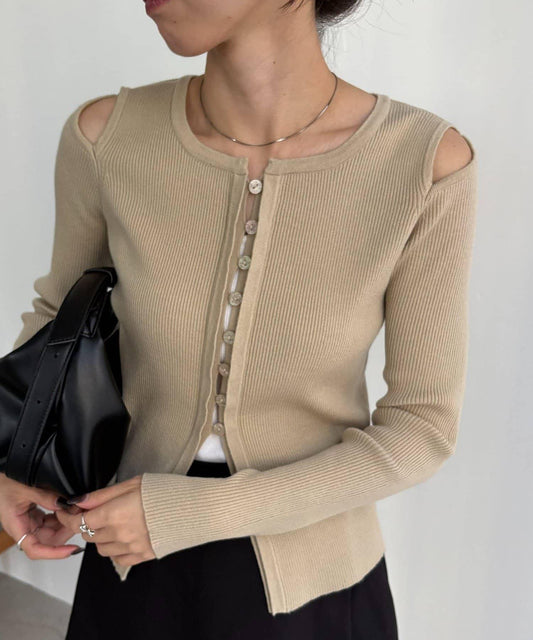 肩部開口紐扣開衫