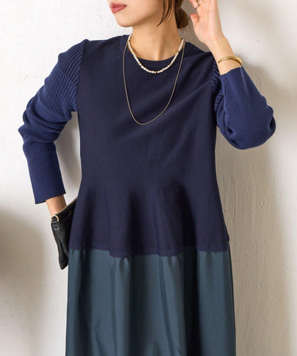 荷葉邊拼接連衣裙