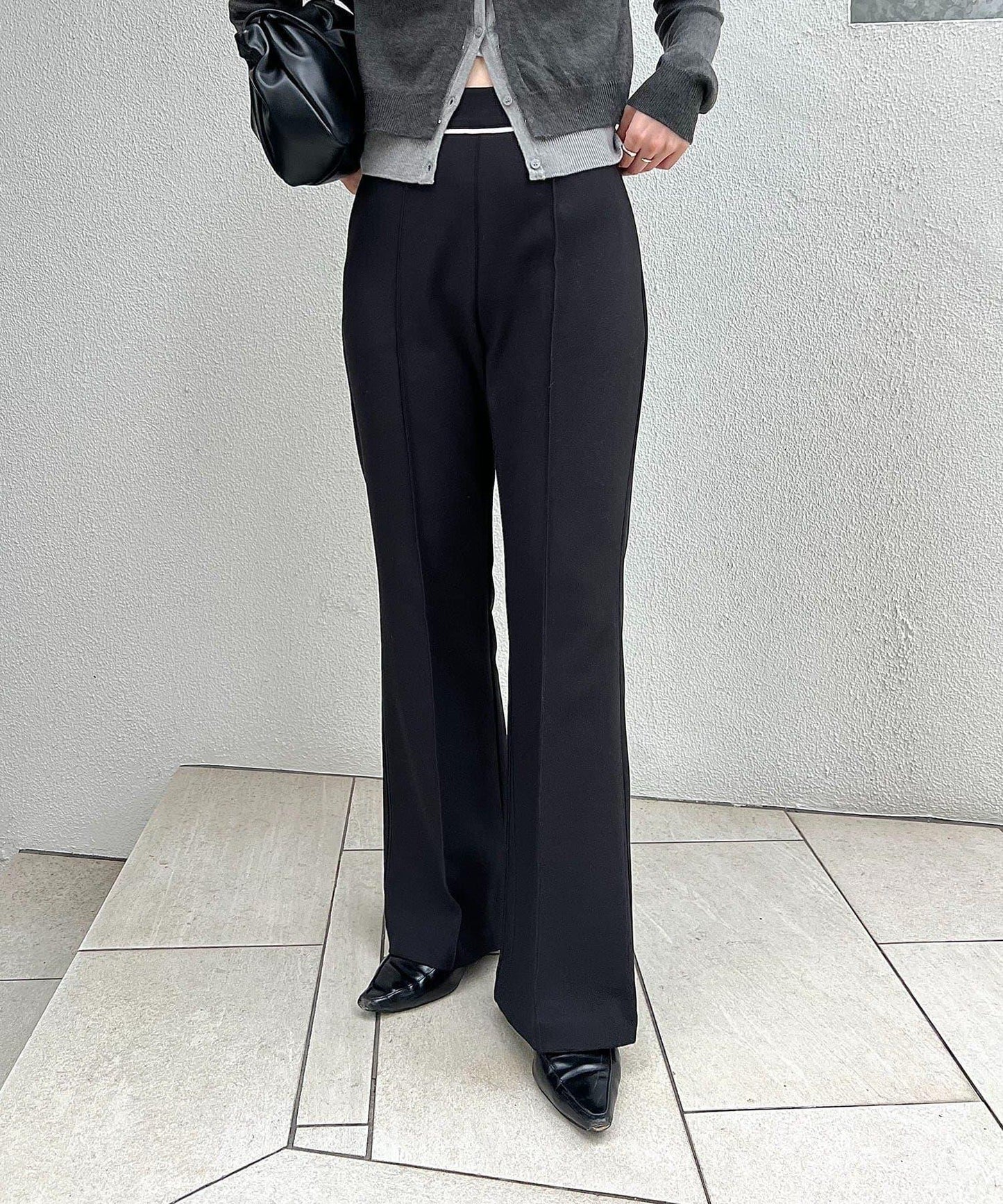 【有小個子尺碼】褶飾喇叭褲