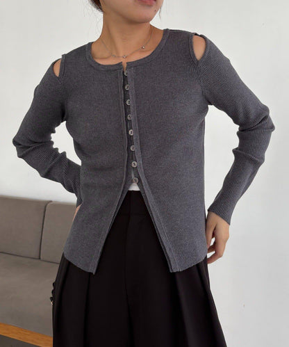 肩部開口紐扣開衫