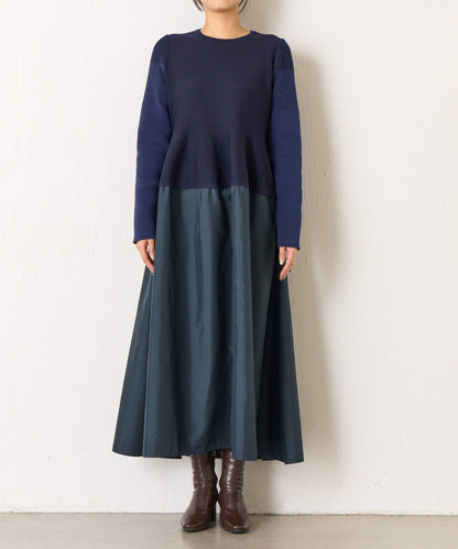 荷葉邊拼接連衣裙