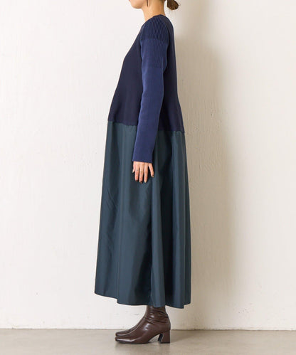 荷葉邊拼接連衣裙