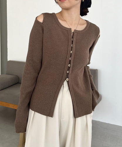 肩部開口紐扣開衫