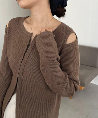 肩部開口紐扣開衫