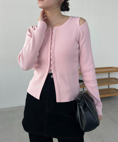 肩部開口紐扣開衫