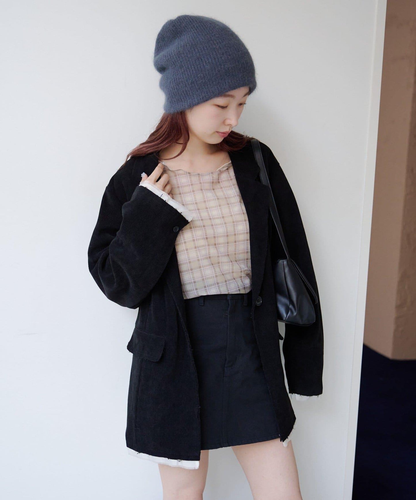 拼接格紋透視套頭衫