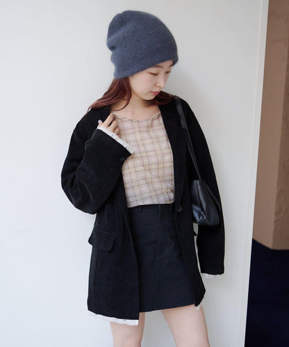 拼接格紋透視套頭衫