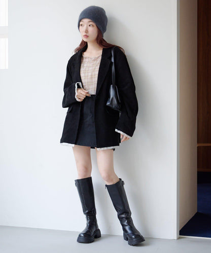 拼接格紋透視套頭衫