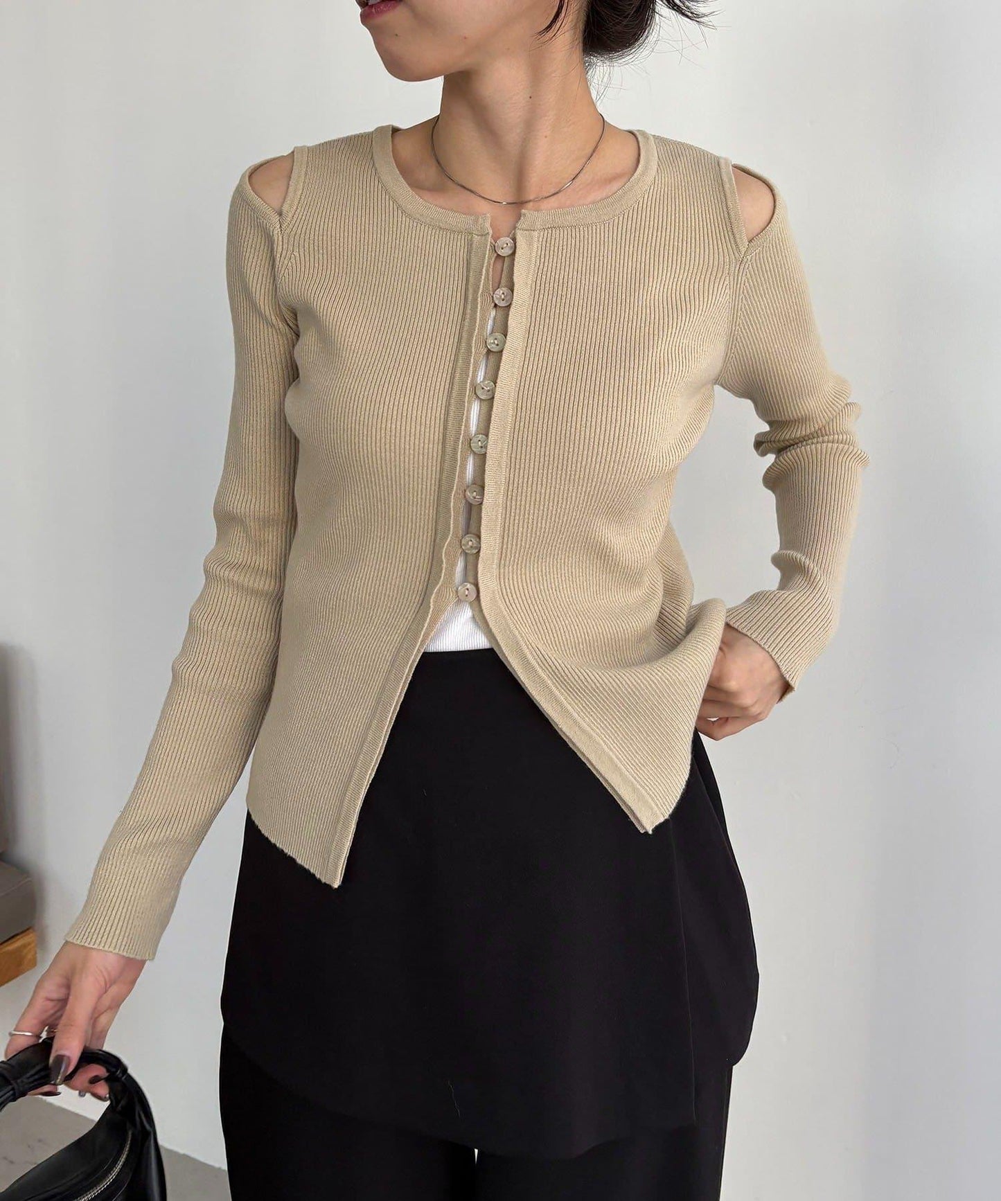 肩部開口紐扣開衫