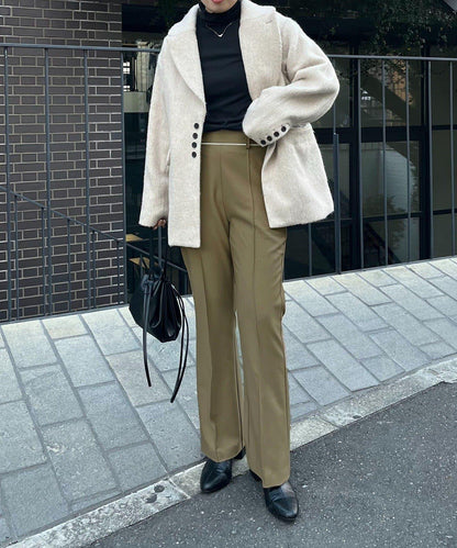 高領袖部褶皺長袖T恤