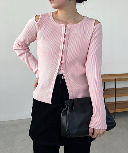 肩部開口紐扣開衫