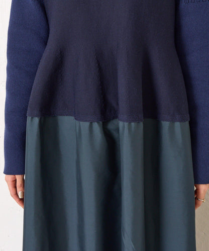 荷葉邊拼接連衣裙