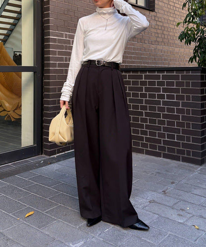 高領袖部褶皺長袖T恤