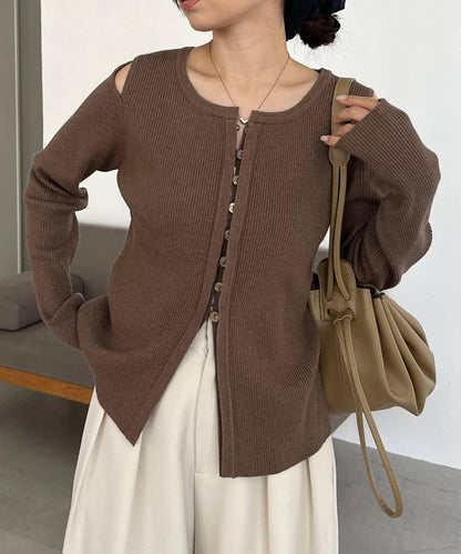 肩部開口紐扣開衫