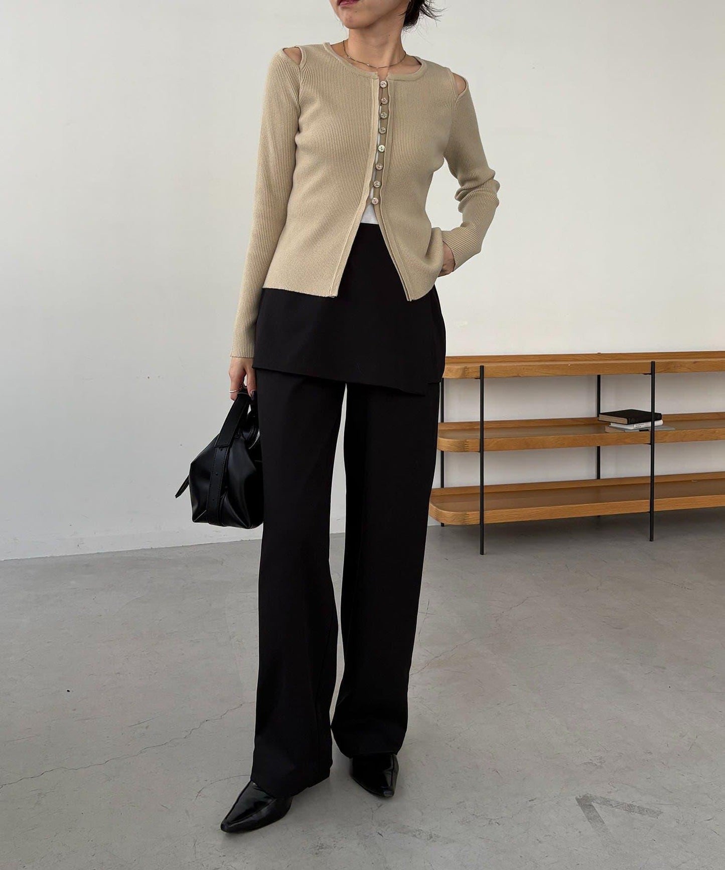 肩部開口紐扣開衫