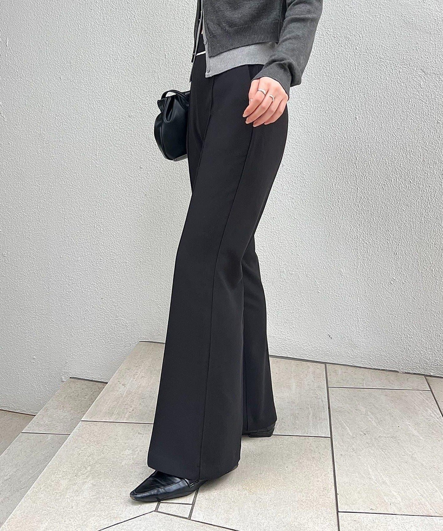 【有小個子尺碼】褶飾喇叭褲