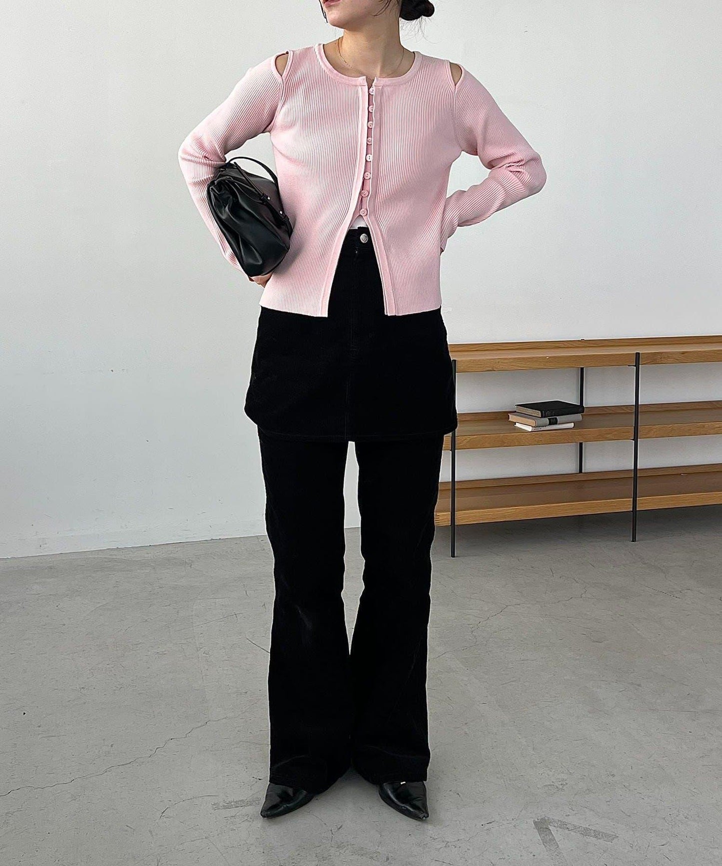 肩部開口紐扣開衫