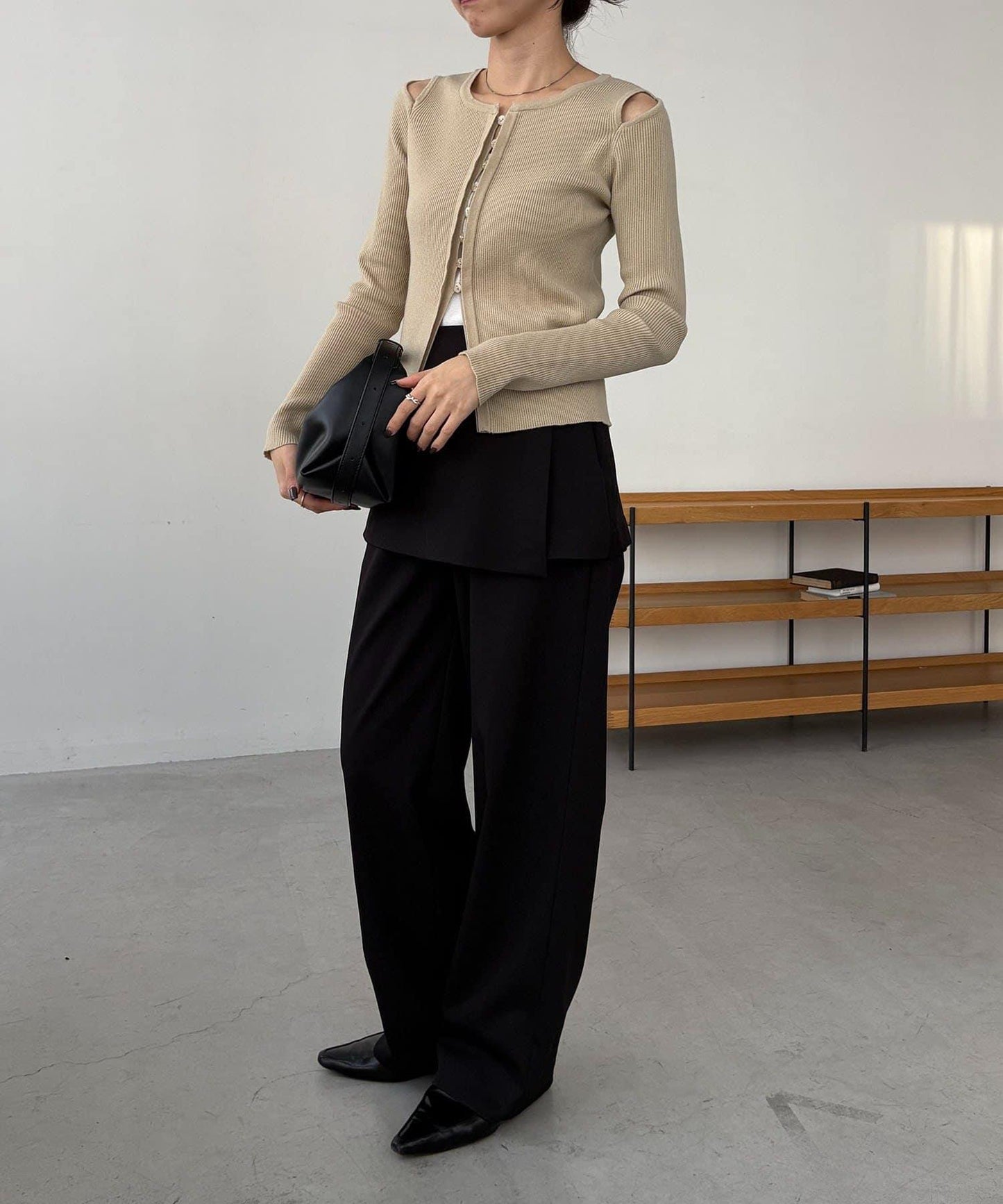 肩部開口紐扣開衫