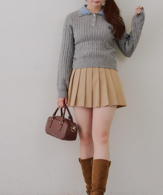 2件裝領口電纜針織POLO衫