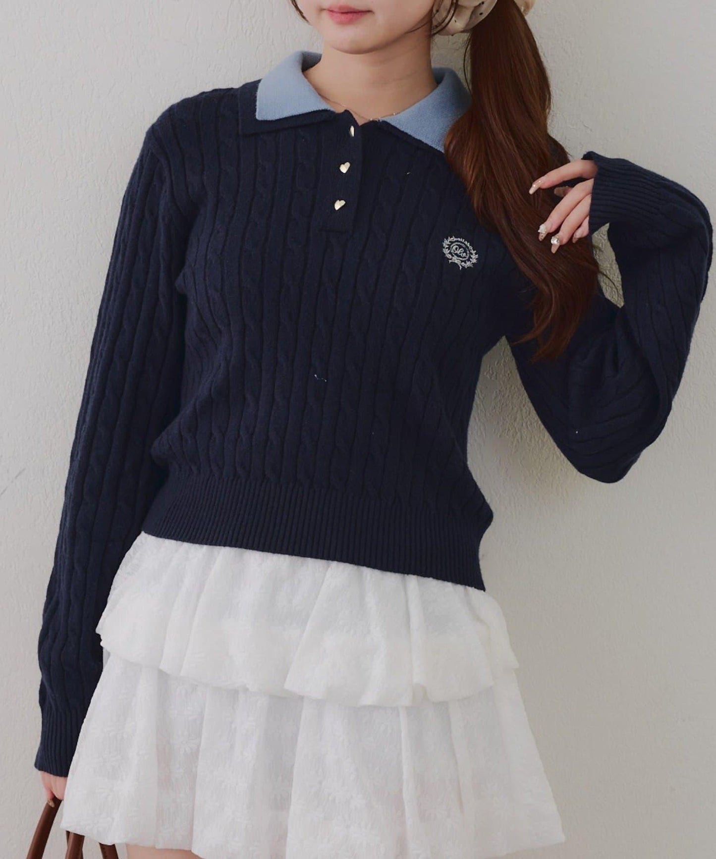 2件裝領口電纜針織POLO衫