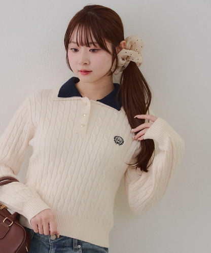 2件裝領口電纜針織POLO衫