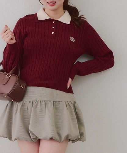 2件裝領口電纜針織POLO衫