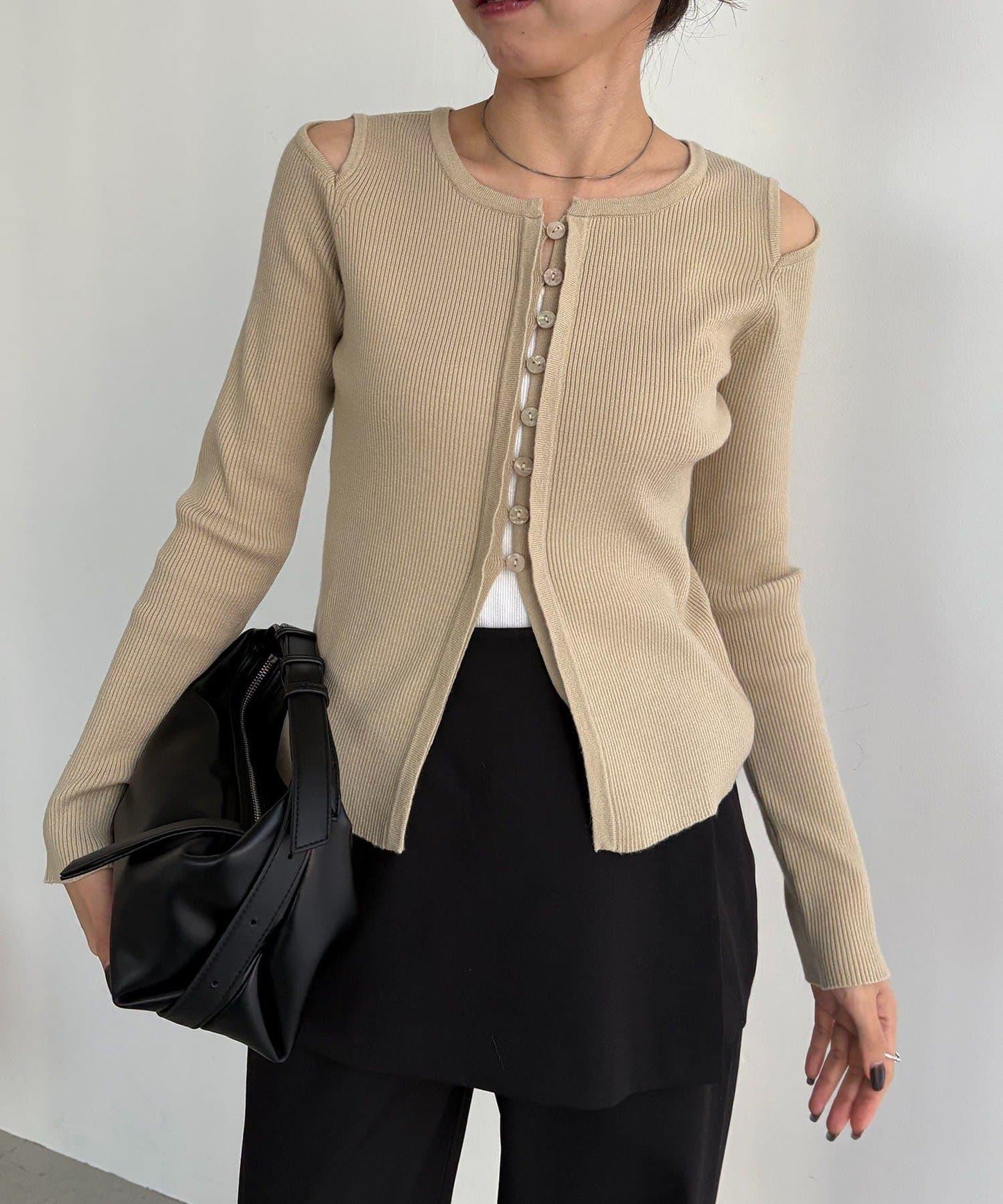 肩部開口紐扣開衫