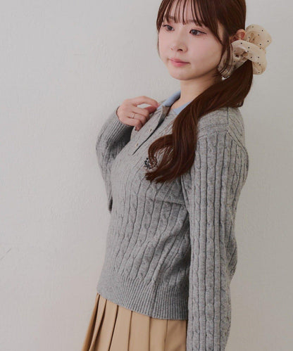 2件裝領口電纜針織POLO衫