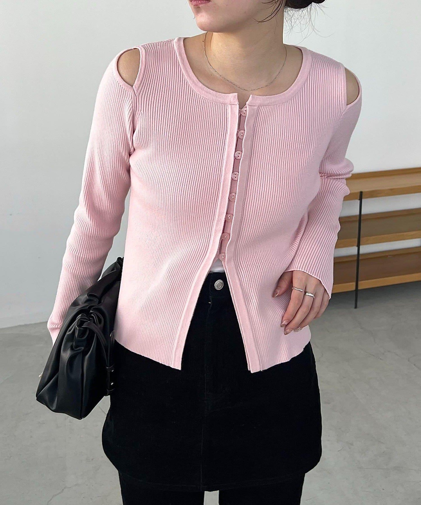 肩部開口紐扣開衫