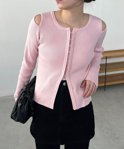 肩部開口紐扣開衫