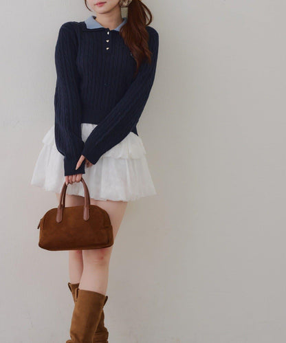 2件裝領口電纜針織POLO衫