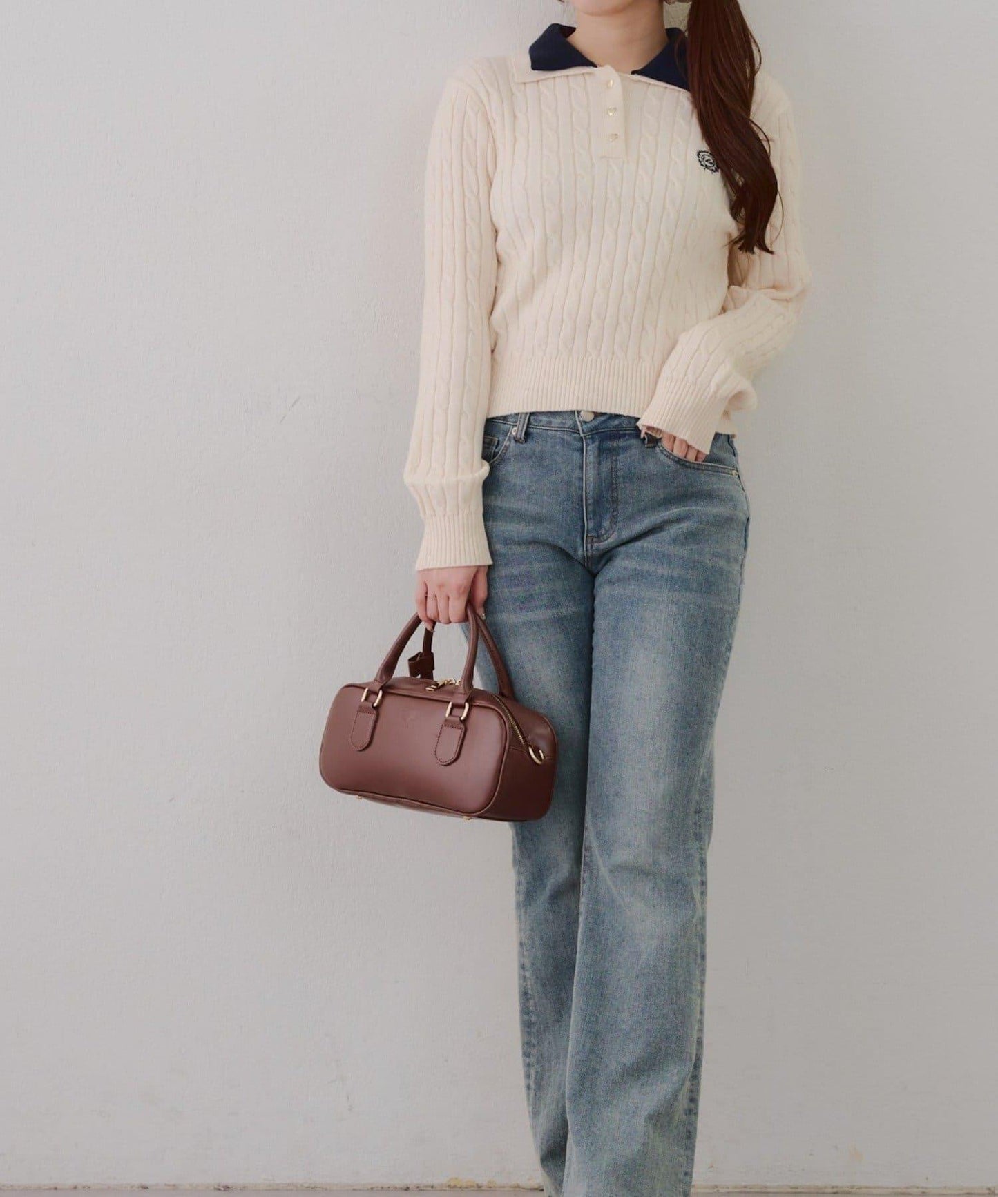 2件裝領口電纜針織POLO衫