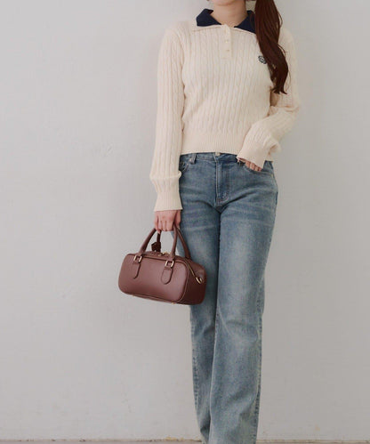 2件裝領口電纜針織POLO衫