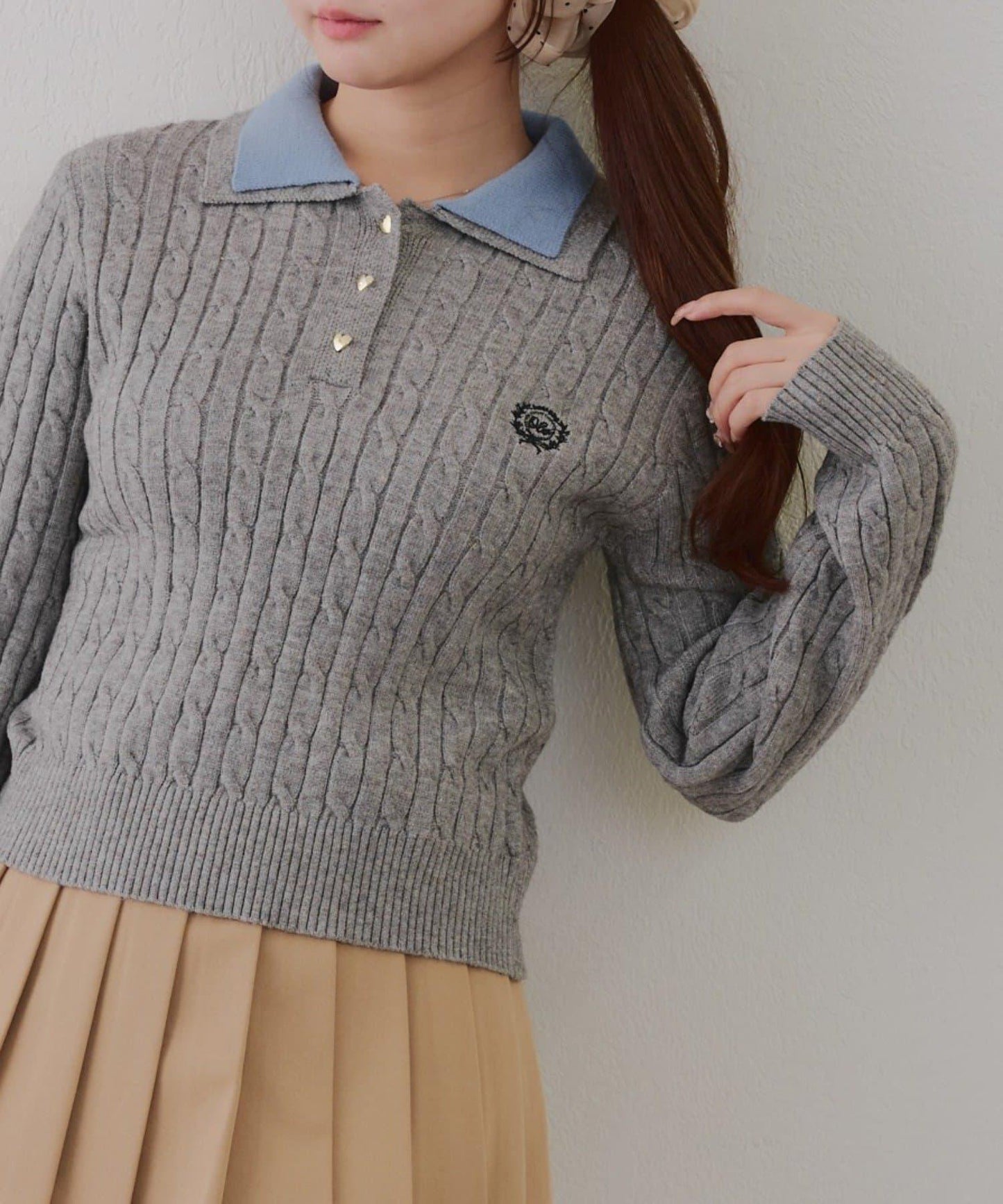 2件裝領口電纜針織POLO衫