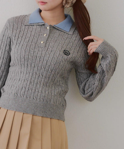 2件裝領口電纜針織POLO衫