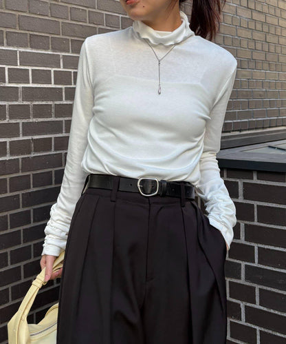 高領袖部褶皺長袖T恤