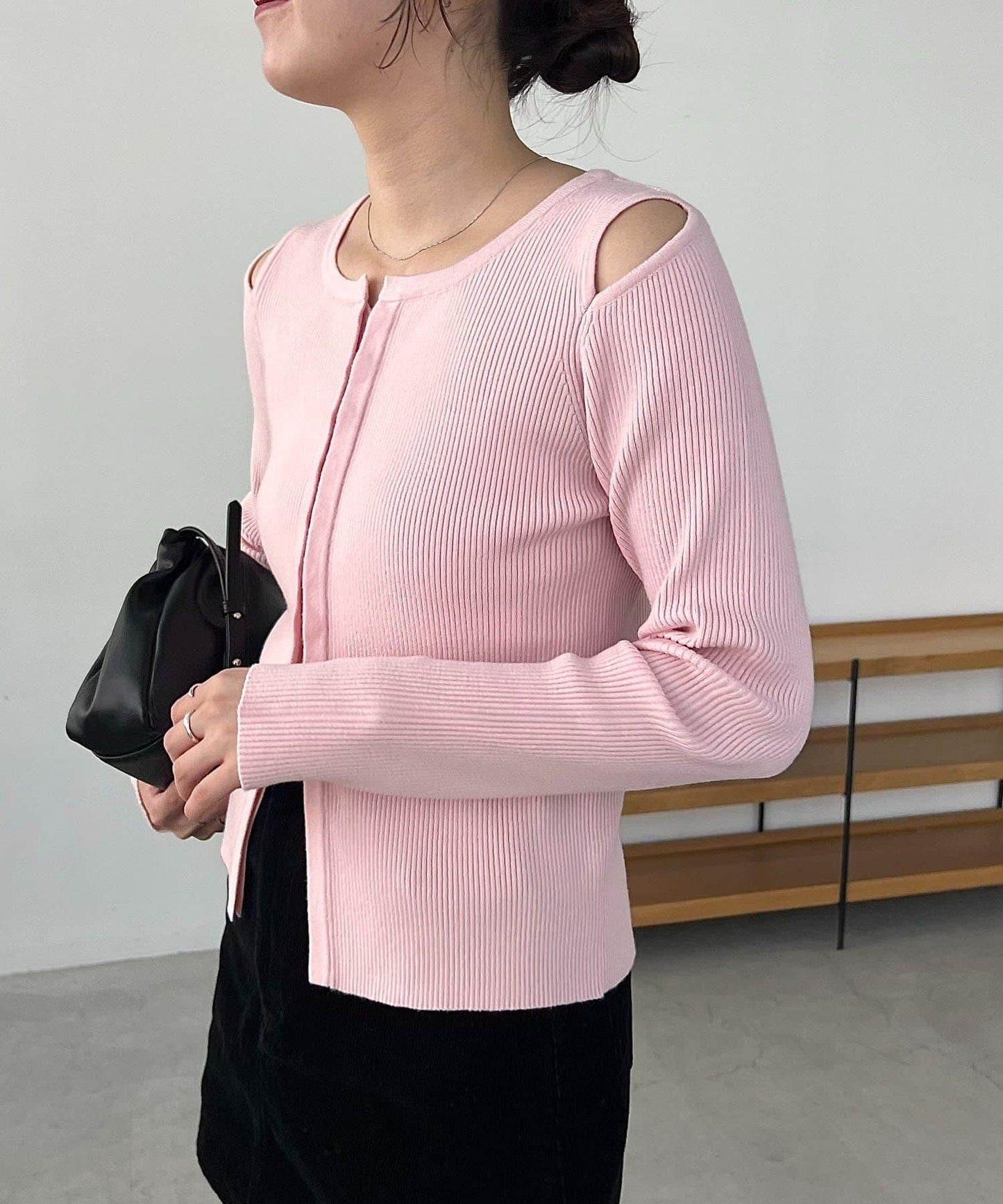 肩部開口紐扣開衫