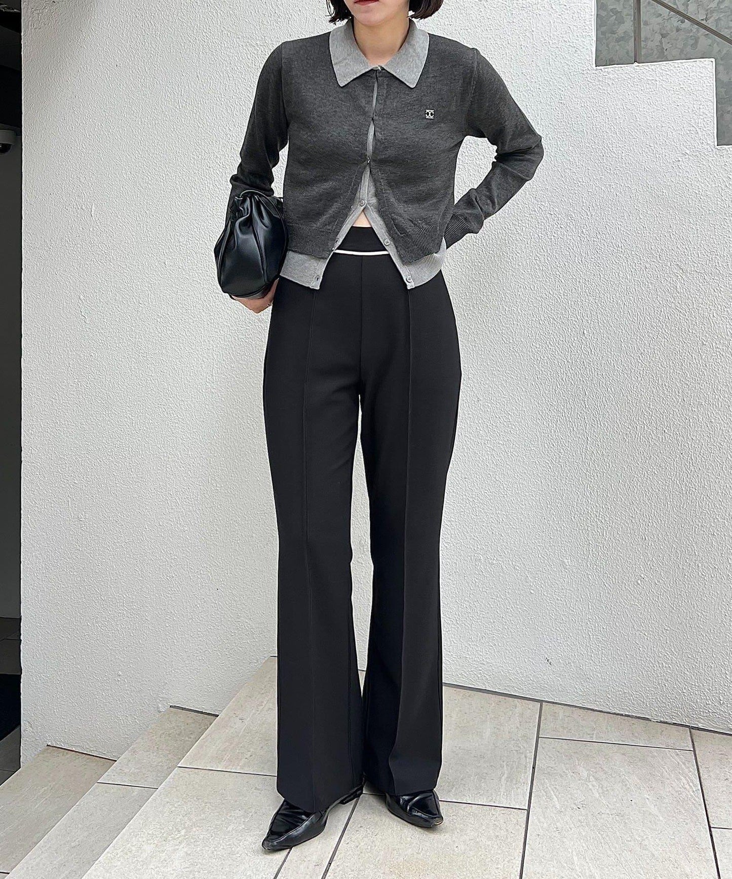 【有小個子尺碼】褶飾喇叭褲