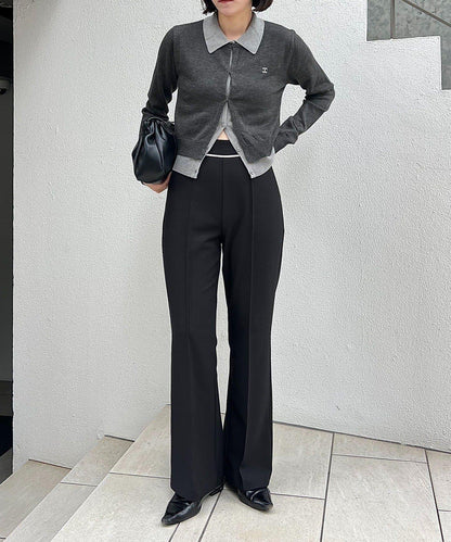 【有小個子尺碼】褶飾喇叭褲