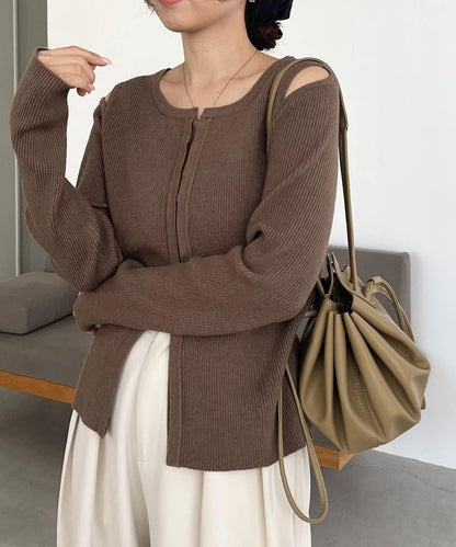 肩部開口紐扣開衫