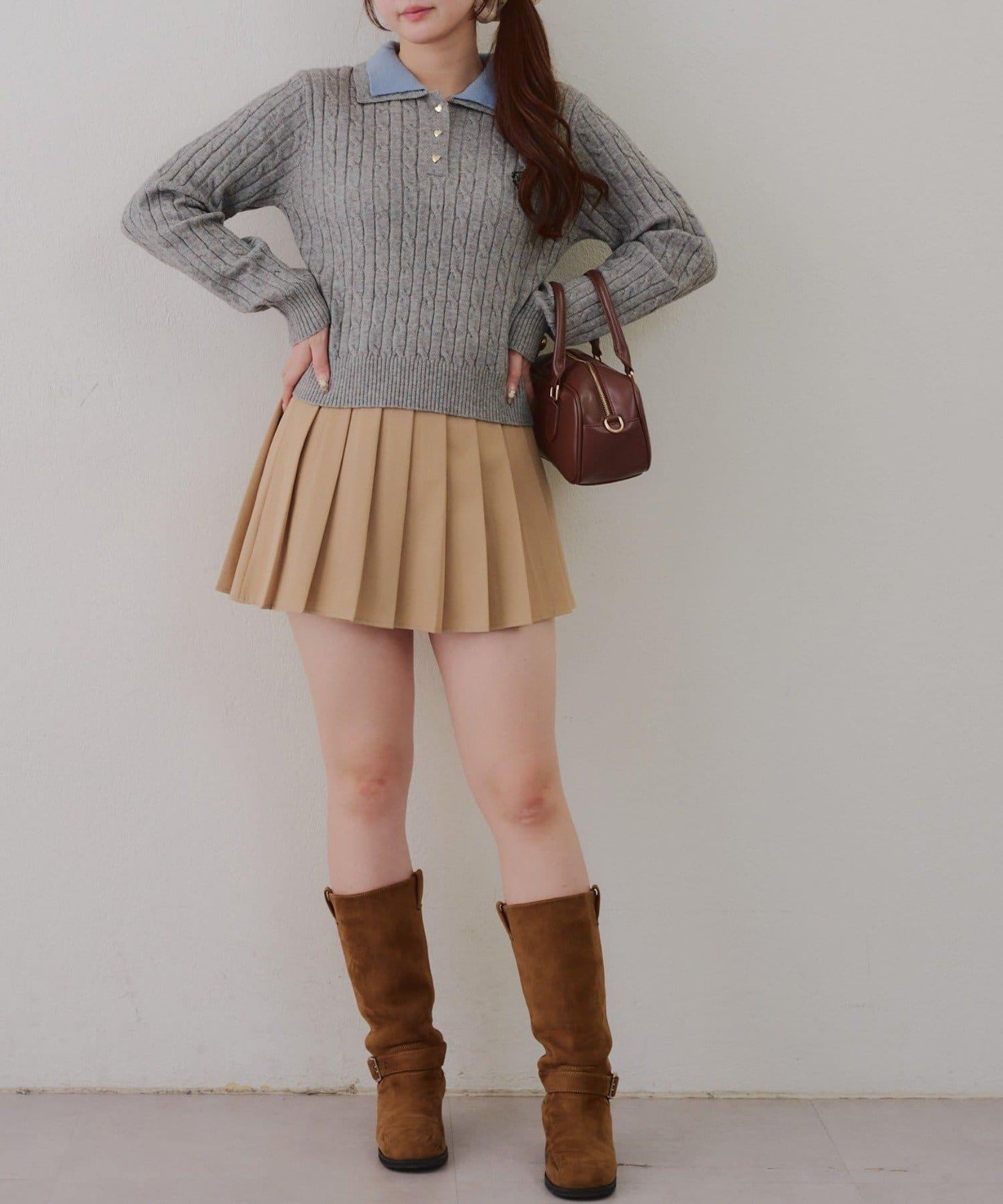 2件裝領口電纜針織POLO衫