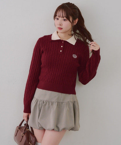 2件裝領口電纜針織POLO衫