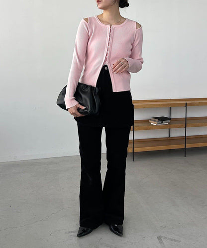 肩部開口紐扣開衫