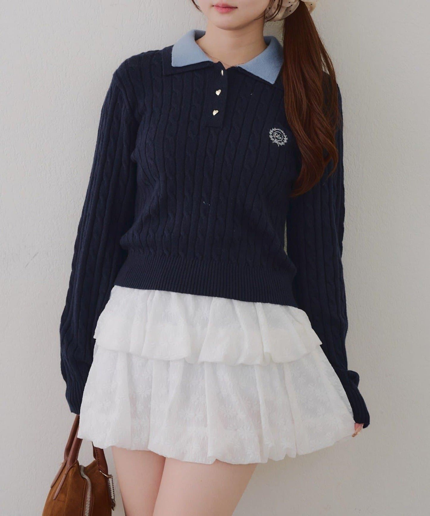 2件裝領口電纜針織POLO衫